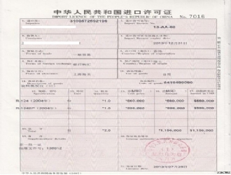 《中华人民共和国进口许可证》